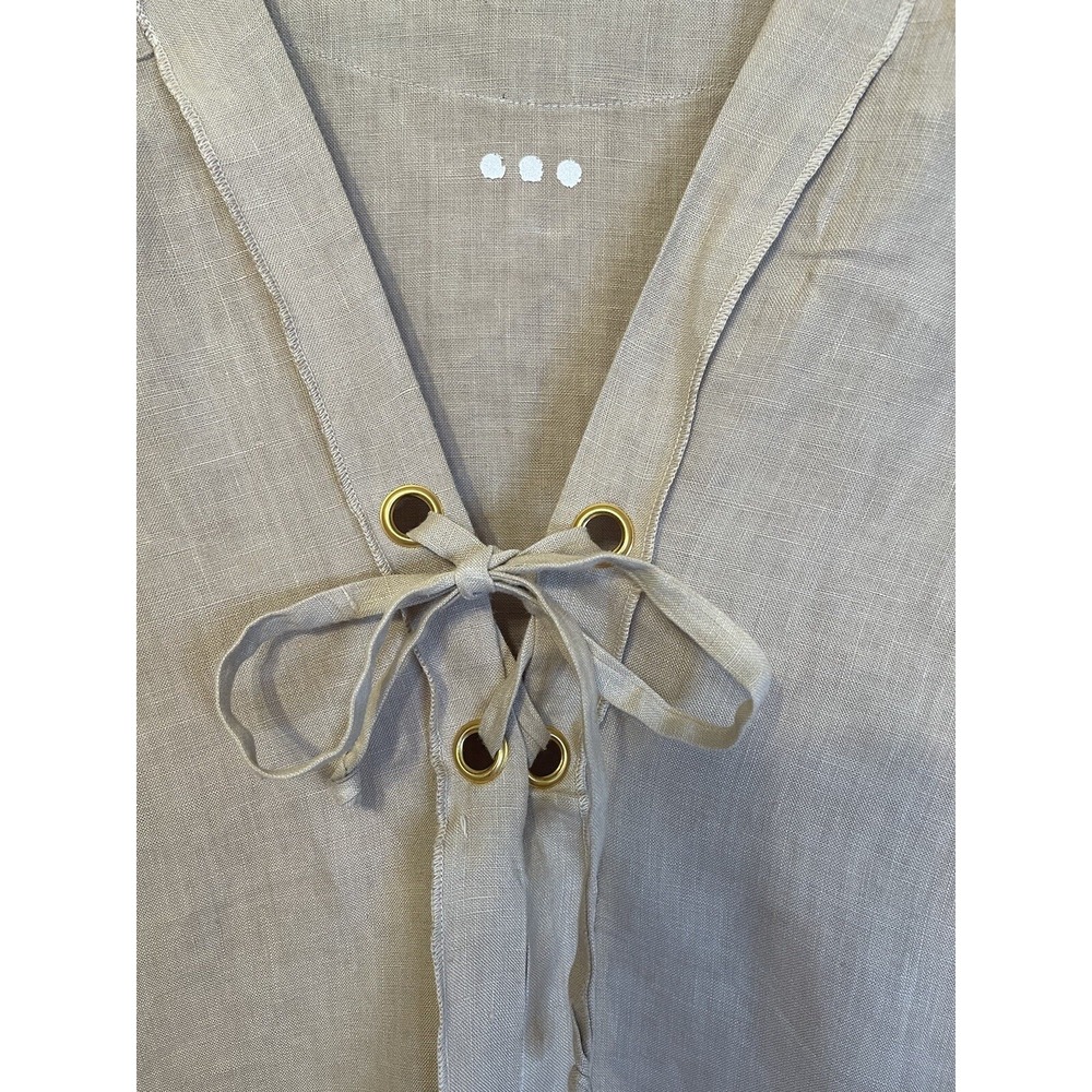 Three Dots 100% Linen Tunic Dress Lace Up Beige Oversized Lagenlook Coastal - Picture 5 of 8
